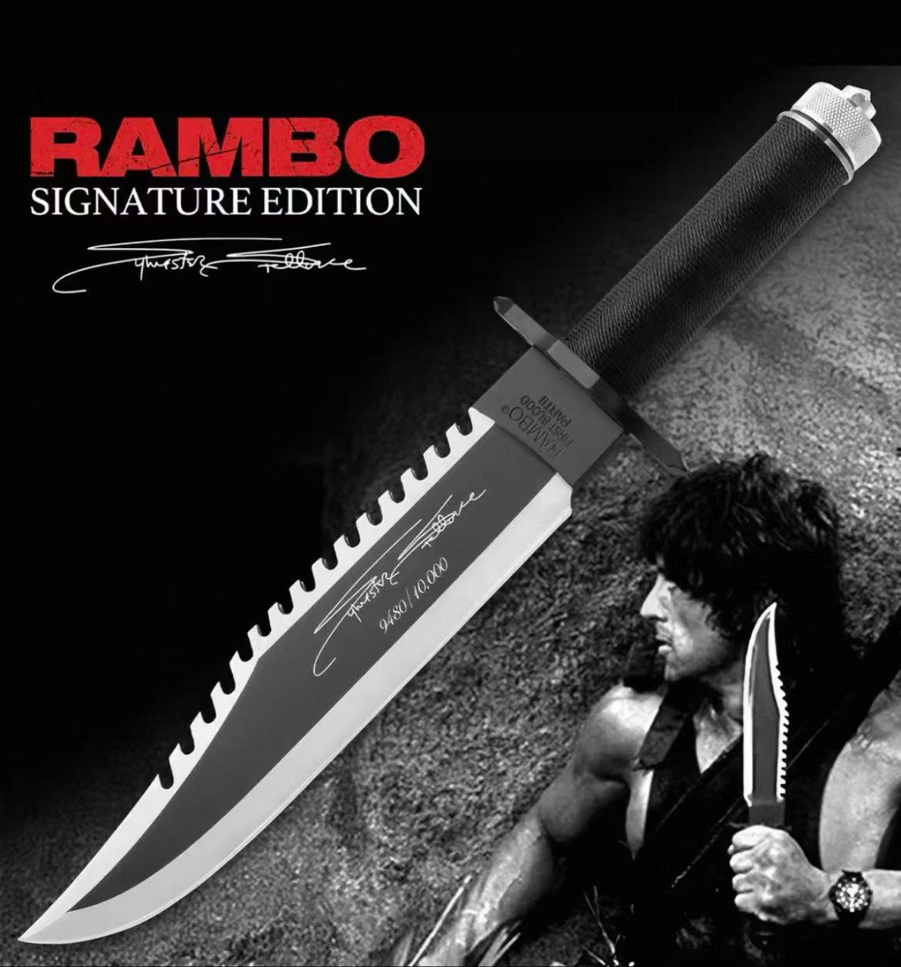 Medium-sized straight-edge knife Sylvester Stallone Autographed Edition (Rambo 2)
