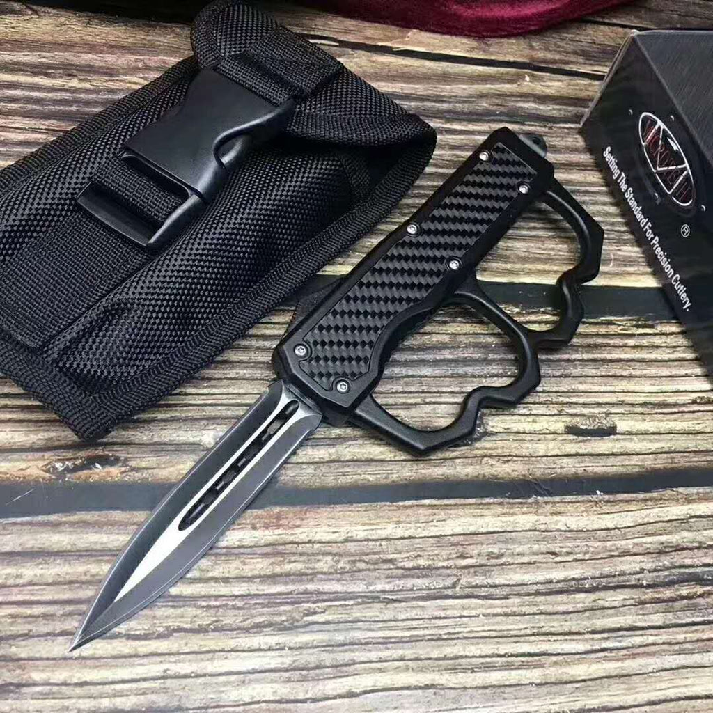 MT Fist Spring Knife Carbon Fiber Handle Automatic Spring-Loaded Retractable Sword Spikes