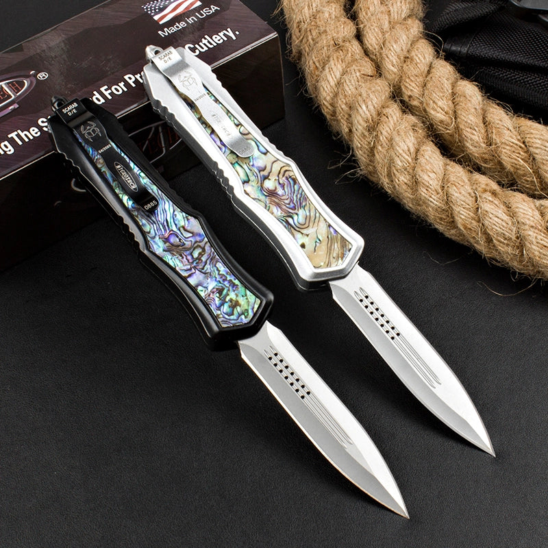 Micro-tech straight jump knife goddess (abalone handle)